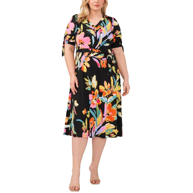 Vintage-Inspired Garments MSK Womens Plus Floral Print  Midi Dress