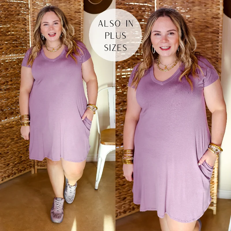 Women's Formal Event Attire Preferred Piece Tee Shirt Mini Dress in Dusty Purple