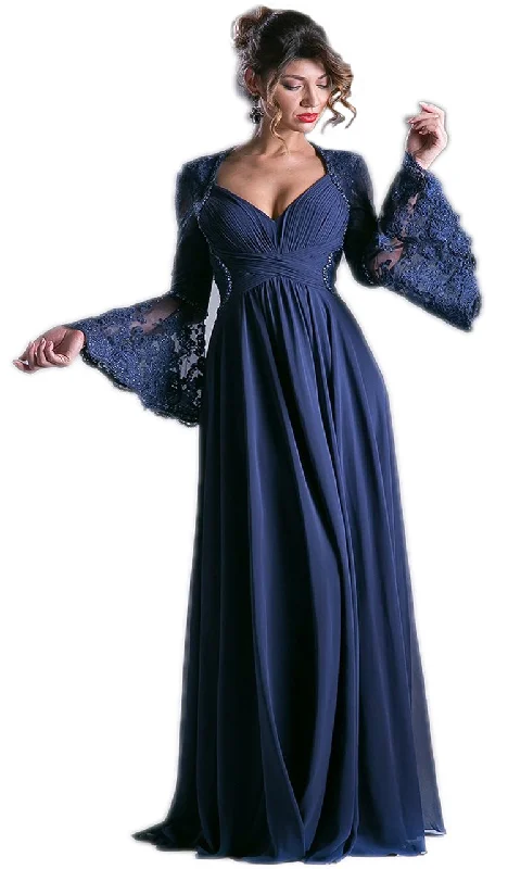 Women's Clothing For Travel Cinderella Divine Bell Sleeve Queen Anne Ruched Long Gown - 1 pc Navy In Size 8 Available