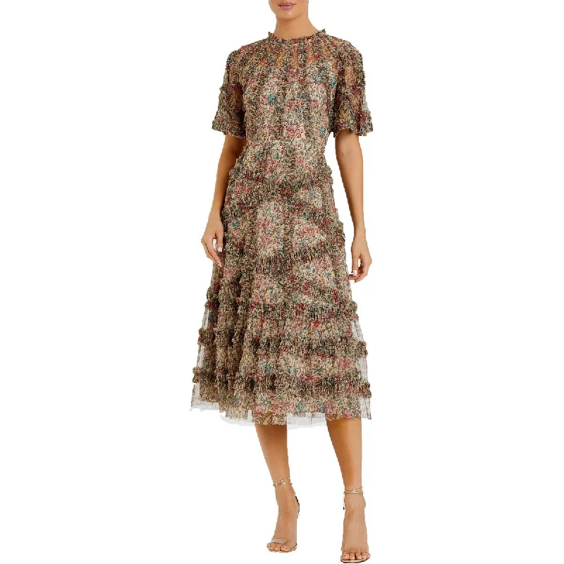 Women's Apparel And Garments Womens Floral Print Ruffled Midi Dress