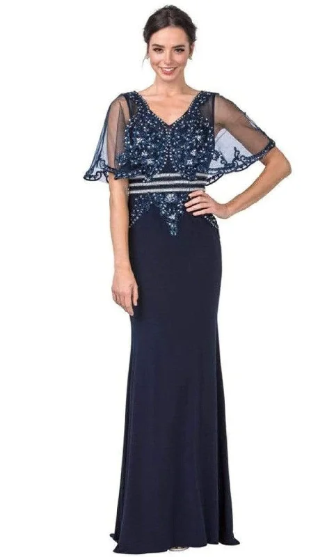 Women's Athletic Outfit Trevi Collection - M2436 Mesh Sleeve Embellished Column Gown