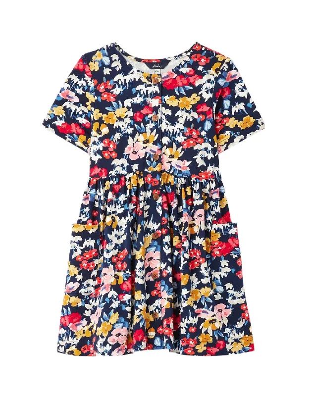 Women's Plus-Size Casual Outfit Liddie Floral Jersey Smock Dress In Blue