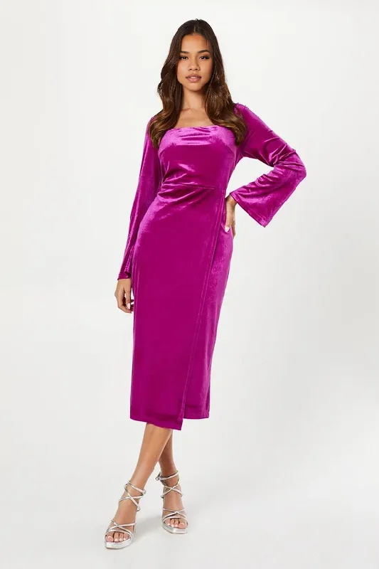 Plus-Size Women's Garments Velvet Square Neck Long Sleeve Pencil Dress Wedding Guest Dresses Cocktail Dresses