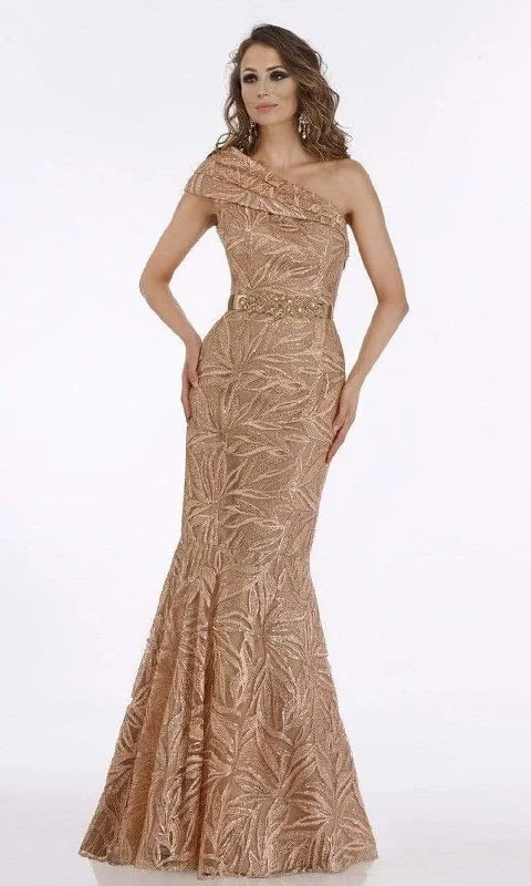 Women's Evening Clothing Feriani Couture - Pleated One Shoulder Lace Gown 18916 - 1 pc Apricot In Size 6 Available