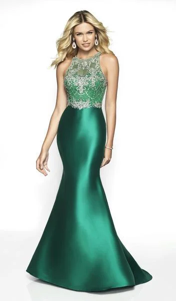 Sustainable Women's Clothing Blush by Alexia Designs - 11784 Fully Beaded Bodice Mikado Trumpet Gown - 1 pc Emerald In Size 20 Available