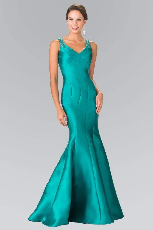 Women's Transitional Outfit Elizabeth K GL2212 Sculpted V-Neck Mikado Trumpet Gown in Black - 1 pc Green in size 2XL Available