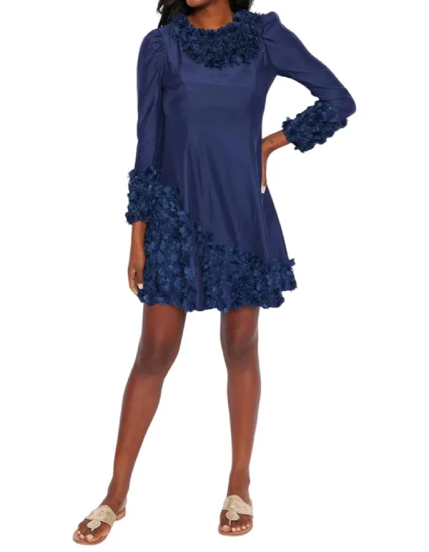 Women's Trendy Clothes Floral Applique Long Sleeve Dress In Navy