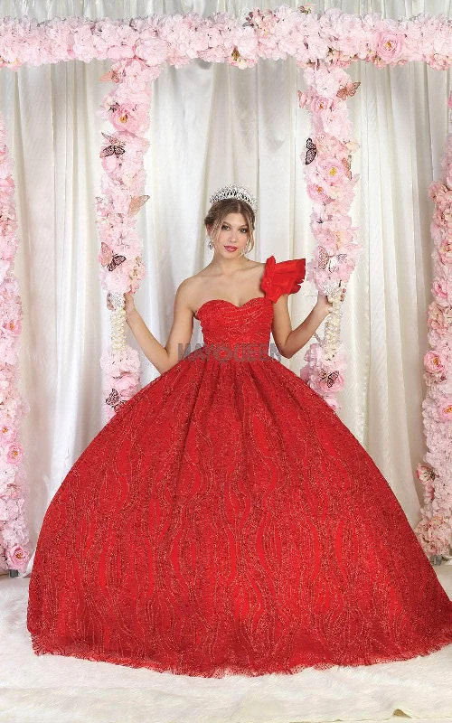 Women's Trendy Garments May Queen LK203 - Ruffled Sleeve Beaded Ballgown