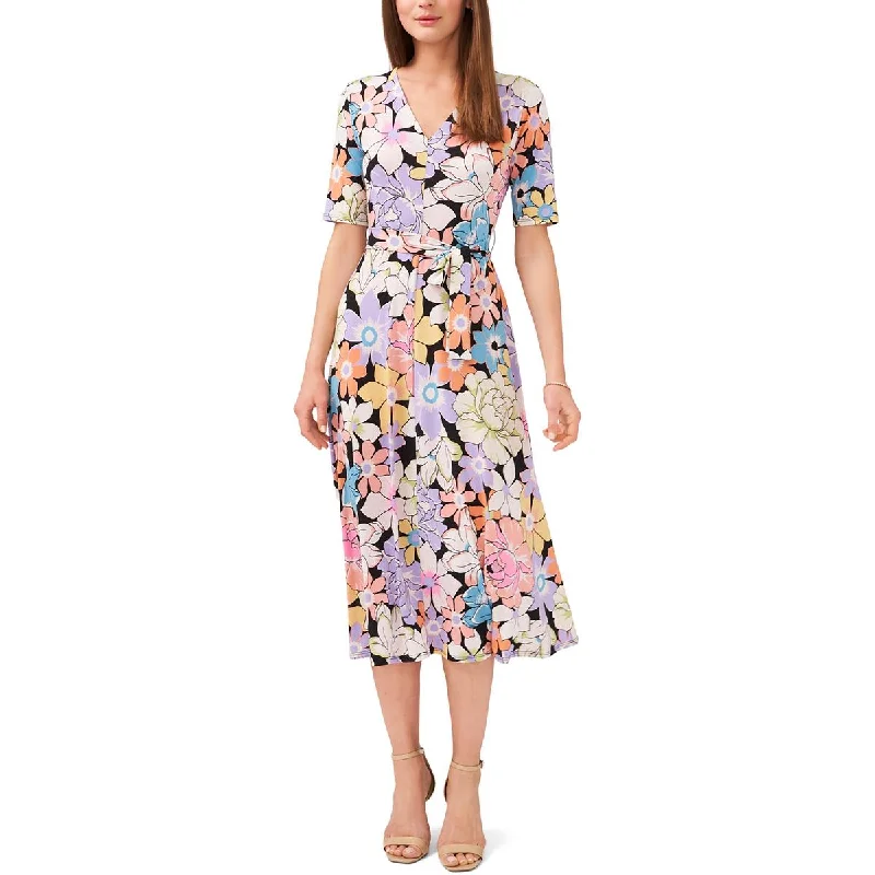 Women's Classic Attire MSK Womens Floral Print Mid Calf Midi Dress