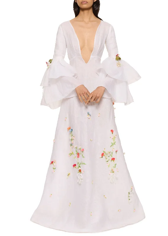 Women's Trendy Clothes 1970s Floral Bell Sleeve Wedding Dress