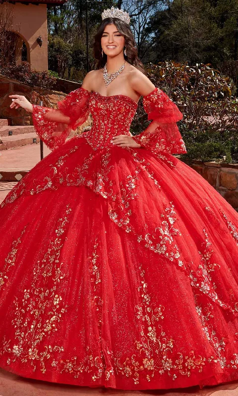 Women's Vintage-Inspired Outfit Rachel Allan RQ2178 - Detachable Sleeve Tiered Ballgown