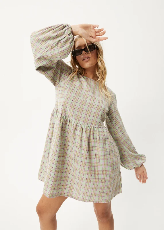 Women's Cozy Clothes AFENDS Womens Kali - Long Sleeve Mini Dress - Pistachio Check