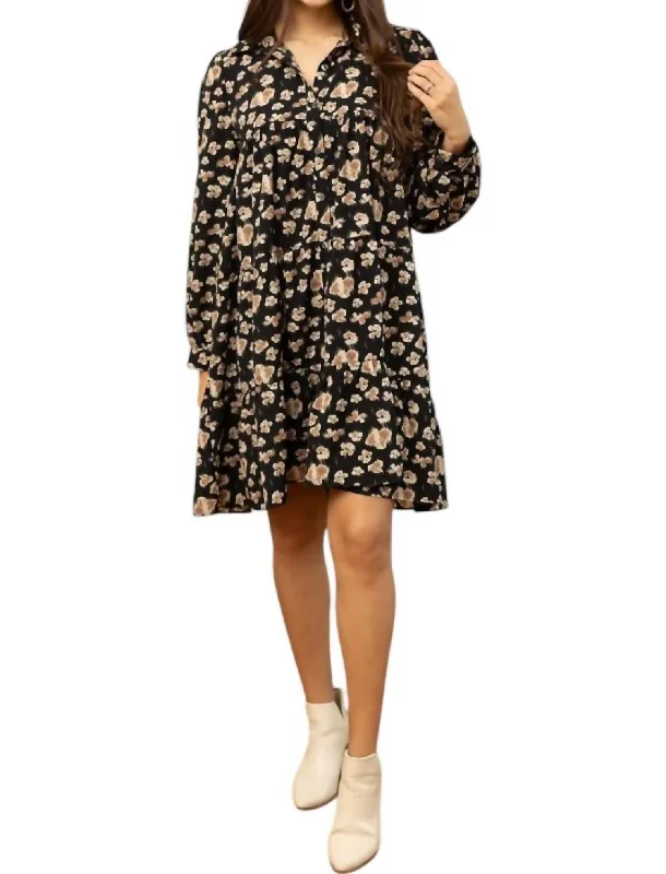 Women's Clothing With Trendy Designs Floral Dress In Black/tan