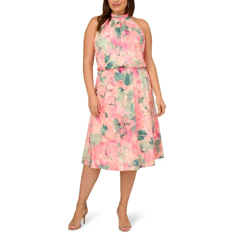 Women's Outerwear Clothing Adrianna Papell Womens Plus Floral Halter Cocktail And Party Dress