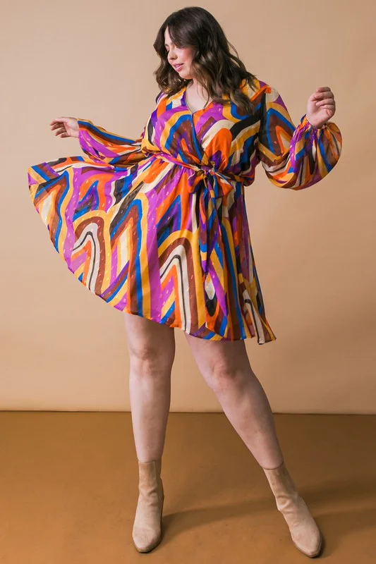 Plus-Size Women's Garments Plus Size Printed Woven Mini Dress by Flying Tomato