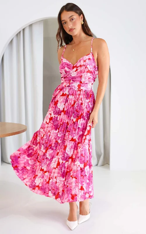 Women's Plus-Size Clothes Mallory Maxi Dress - Pink Red Floral