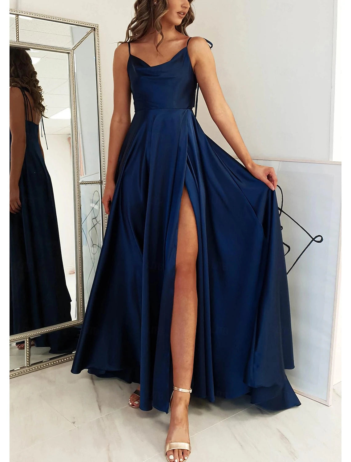 Women's Night-Out Clothes A-Line Wedding Guest Dresses Elegant Dress Formal Prom Floor Length Sleeveless Spaghetti Strap Satin with Ruched