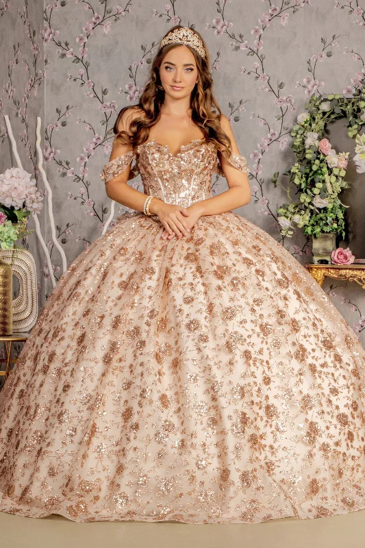 Women's Office Clothing Long Metallic 3D Flower Quinceanera Ball Gown