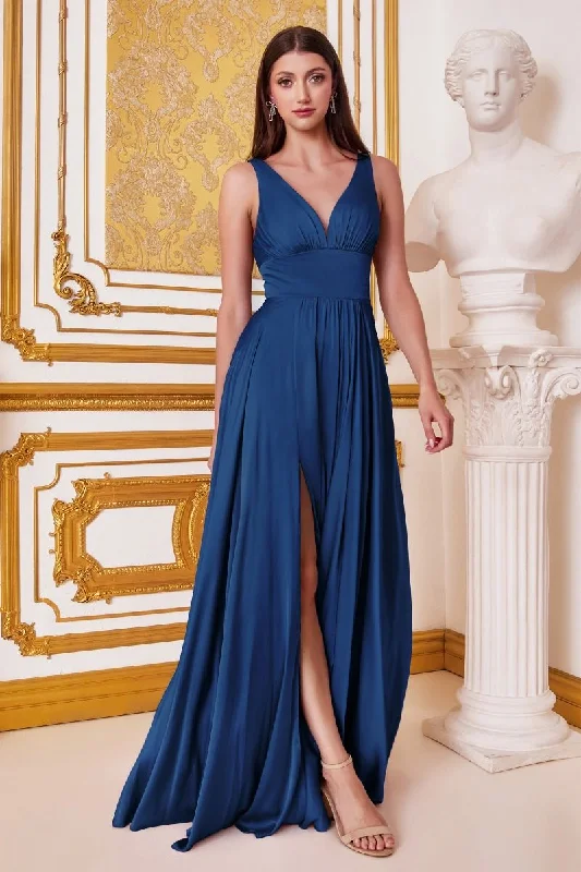 Stylish Women's Outfit Cinderella Divine CD7469 Long Prom Dress Evening Gown Navy