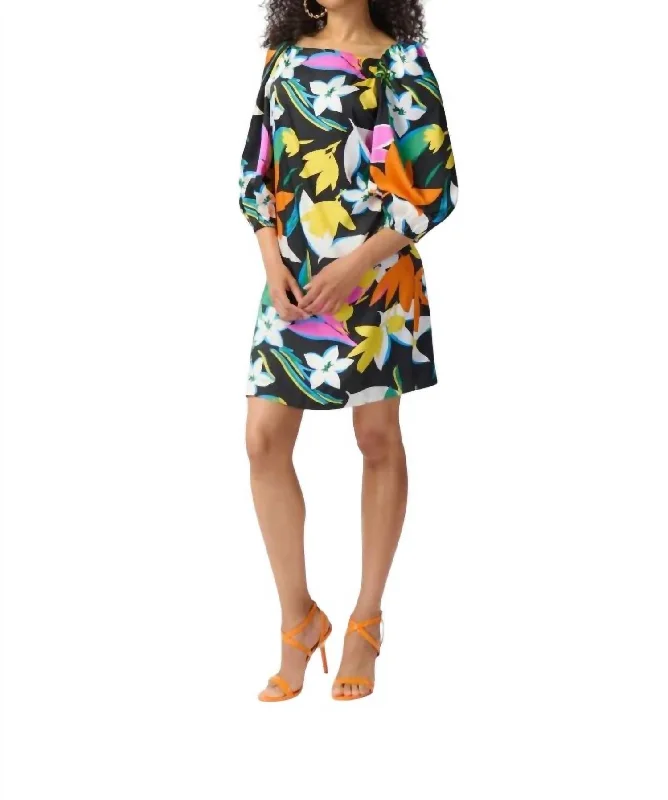 Women's Work Outfit For The Office Floral Print Satin Midi Dress In Multi