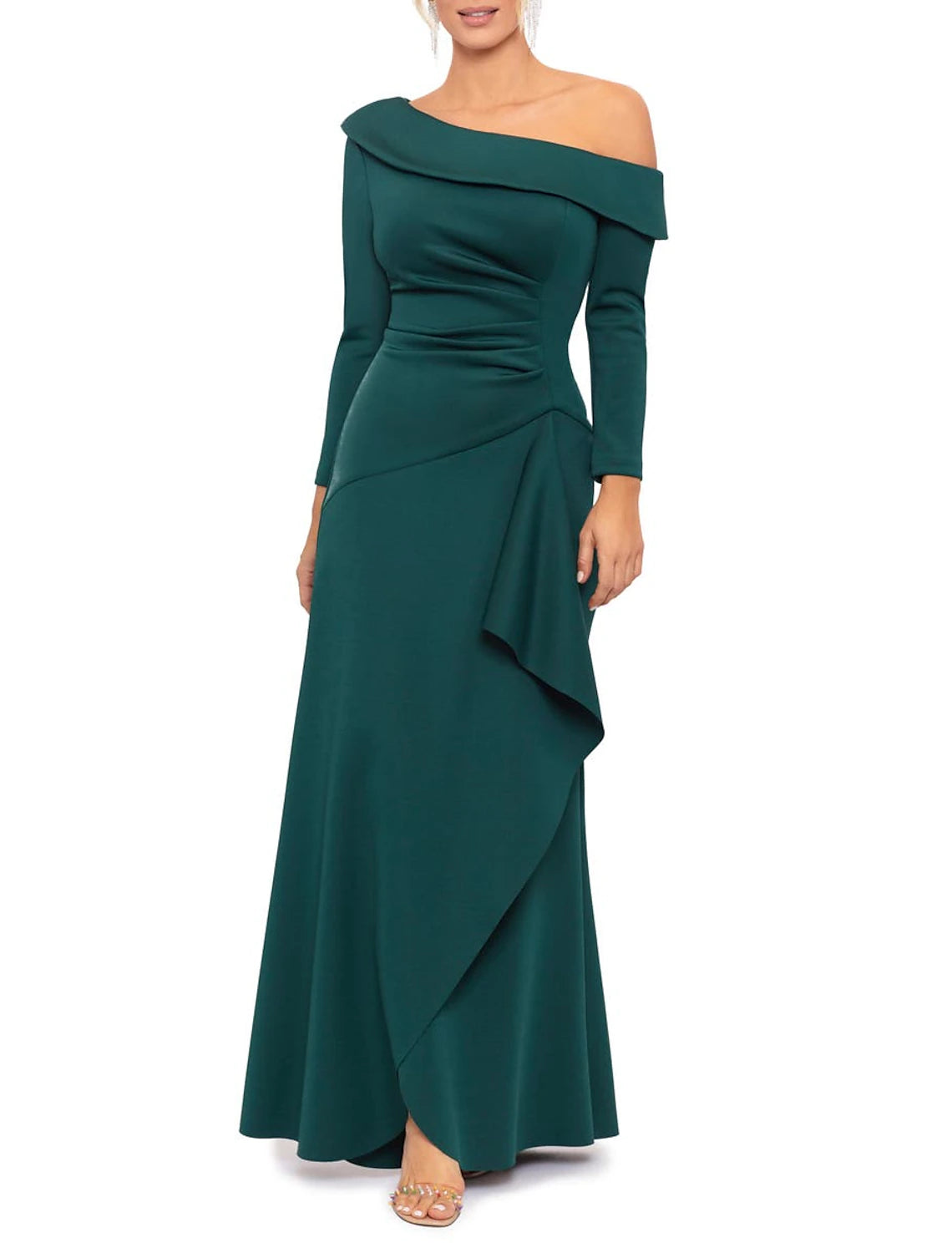 Charming Women's Holiday Apparel A-Line Mother of the Bride Dress Formal Wedding Guest Party Elegant One Shoulder Floor Length Satin Half Sleeve with Pleats Split Front