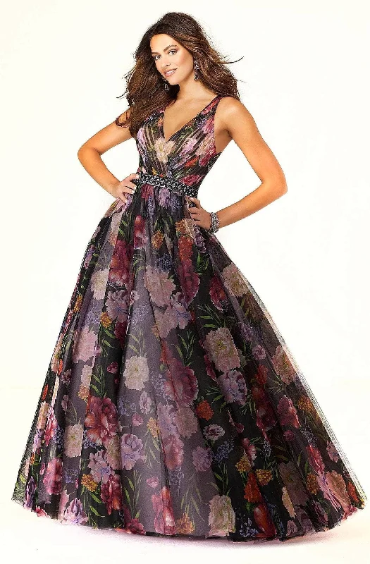 Women's Casual Attire Mori Lee - V-Neck Floral Ballgown 45084