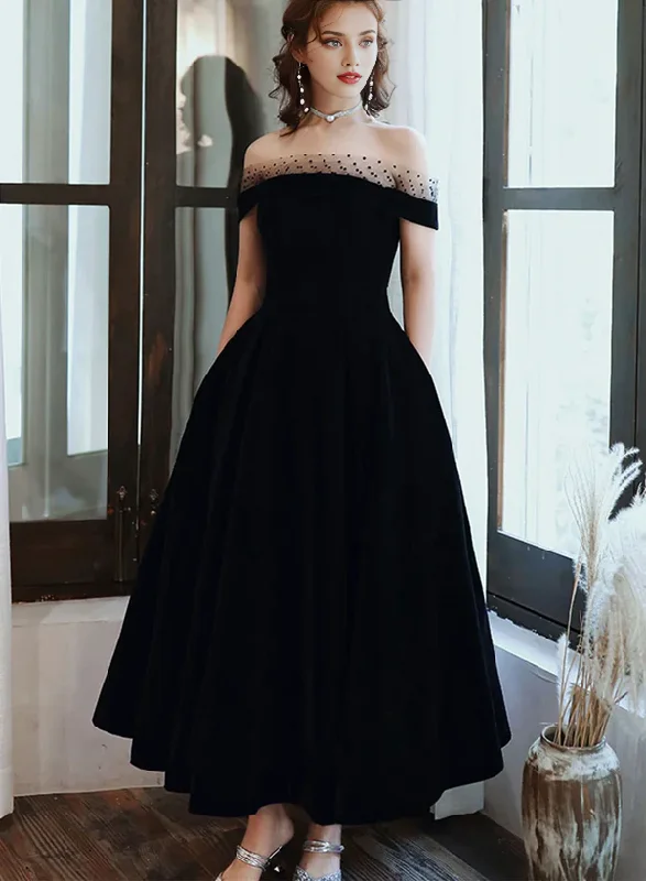 Women's Everyday Garments Off Shoulder Black Velvet Party Dress Homecoming Dress Evening Dress Wedding Guest Party Dresses