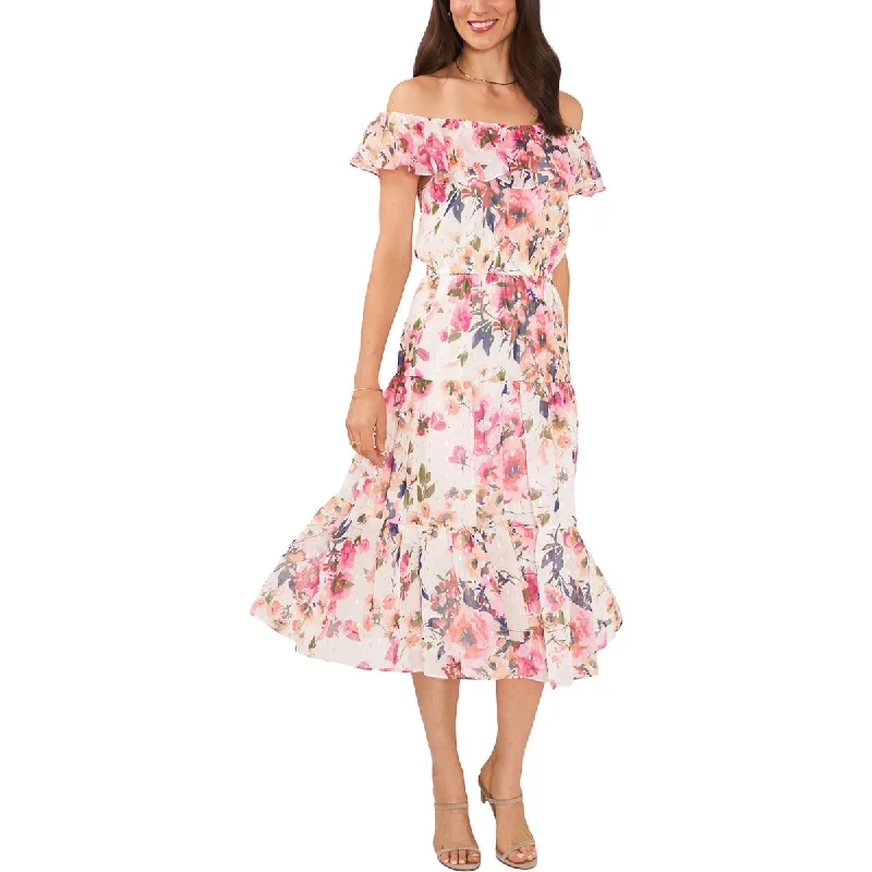 Women's Chic Outerwear Attire MSK Womens Floral Off-The-Shoulder Midi Dress