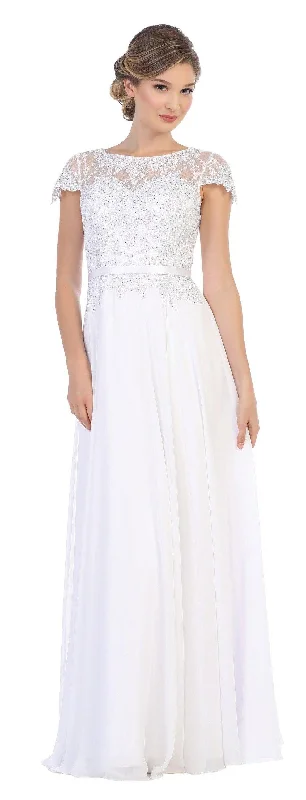 Women's Clothing White L Long Mother of the Bride Beaded Chiffon Formal Gown Sale