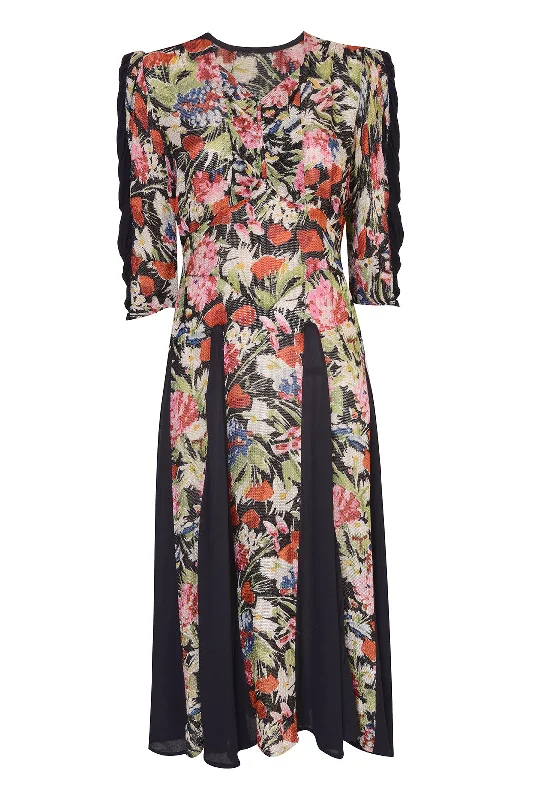 Women's Romantic Outfit 1940's Floral Knit Dress