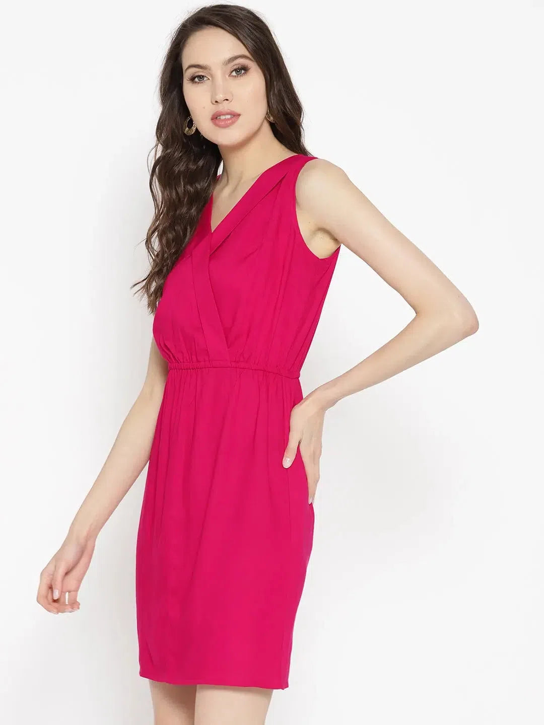 Women's Professional Attire Overlap collar mini Dress in Pink