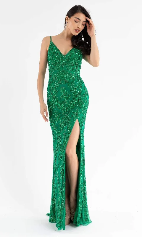 Women's Contemporary Apparel Primavera Couture - 3754 Sequin V-Neck High Slit Gown