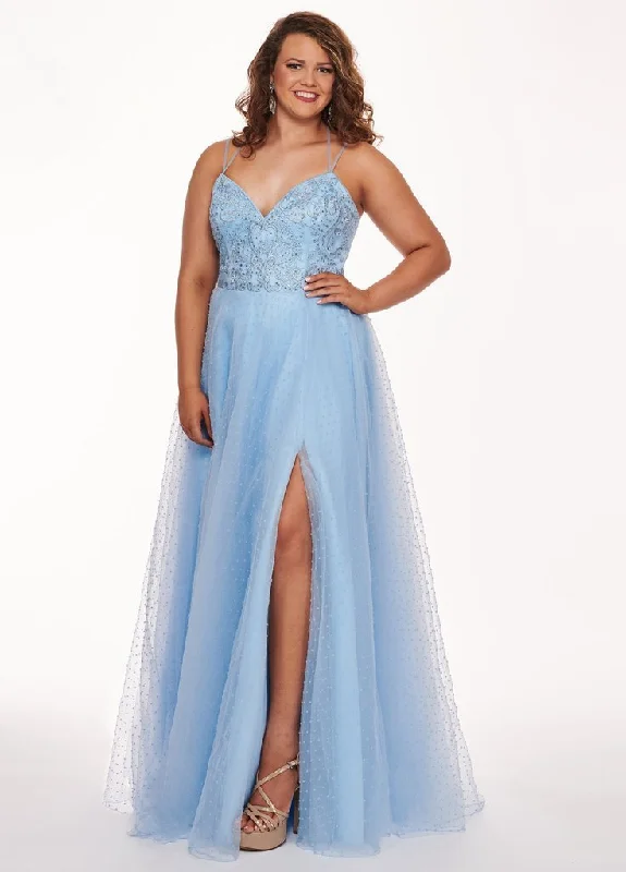 Women's Outerwear Attire Rachel Allan - 6680 Sleeveless V-Neck Double Strapped Beaded Gown with Slit - 1 pc Powder Blue In Size 28W Available