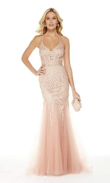 Women's Comfy Attire For Lounging Alyce Paris - 5016 Lace V Neck Tulle Trumpet Gown - 1 pc French Pink In Size 6 Available