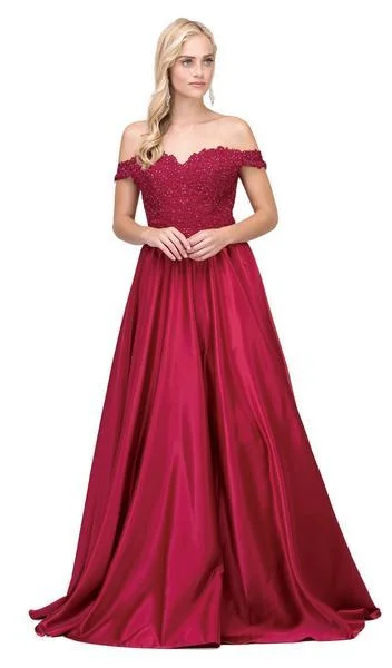 Plus-Size Women's Clothing Dancing Queen - Embroidered Off Shoulder A-Line Prom Gown 2355 - 1 pc Burgundy In Size XS Available