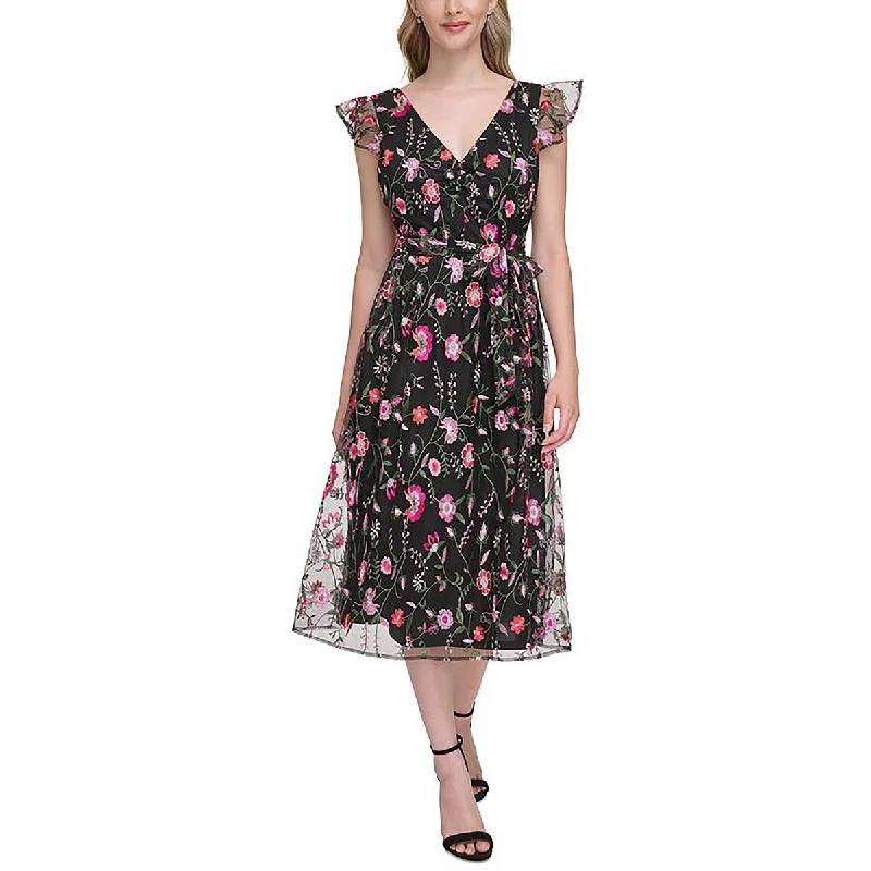 Women's Cozy Winter Attire Kensie Dresses Womens Floral Embroidered Fit & Flare Dress