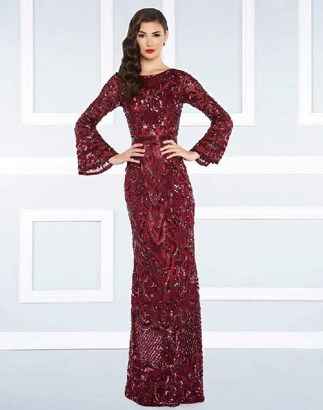 Fashionable Women's Clothing Mac Duggal Beaded Long Bell Sleeves Evening Gown 4576R