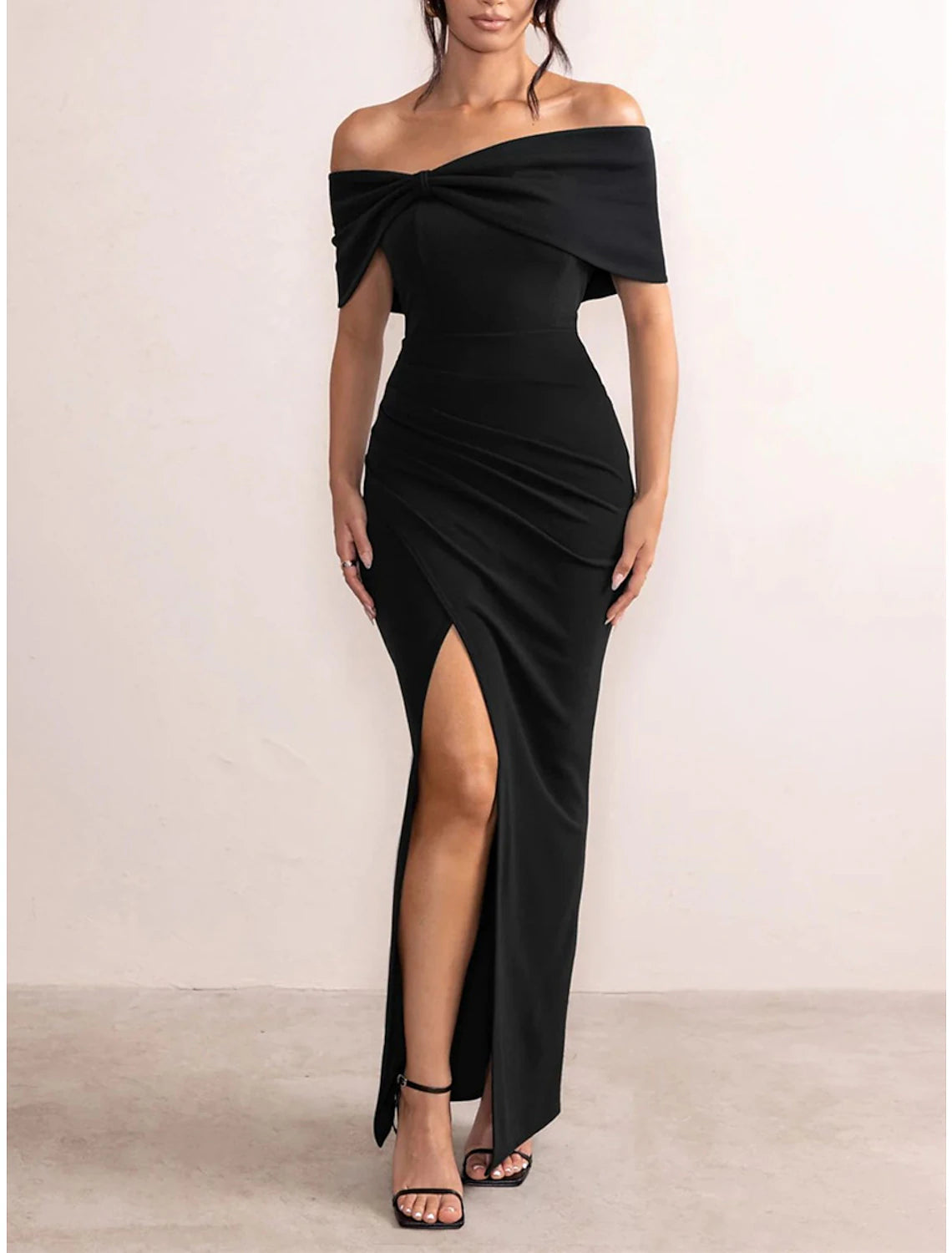 Women's Seasonal Garments Women's Black Dress Prom Dress Party Dress Long Dress Maxi Dress Black Red Short Sleeve Plain Backless Summer Spring Fall Off Shoulder Elegant Wedding Guest Evening Party Vacation