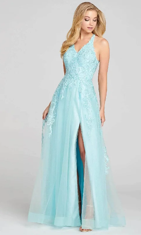 Women's Trendy Activewear Apparel Colette By Daphne CL12120 - V-Neck Lace Appliqued Prom Gown