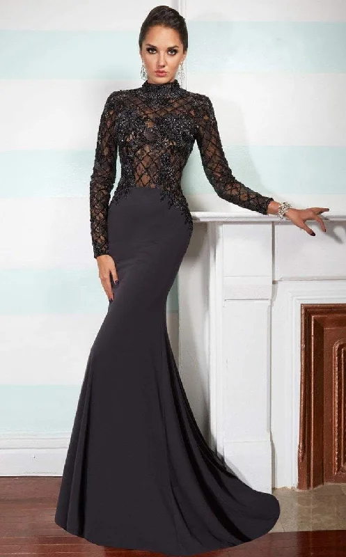 Women's Professional Apparel Janique W1003 Beaded Long Sleeve High Neck Trumpet Gown