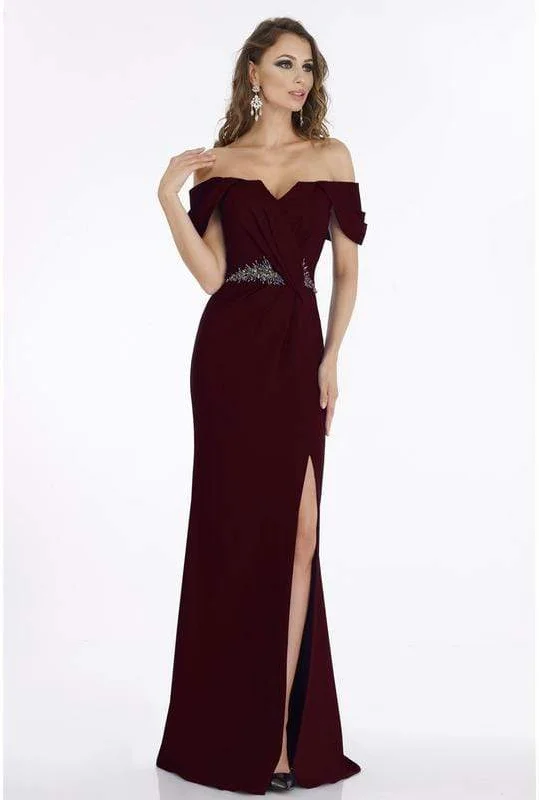 Women's Activewear Apparel Gia Franco - 12915 Off-Shoulder High Leg Slit Gown with Beaded Waist