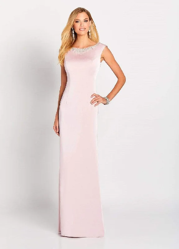 Women's Workout Garments Cameron Blake - 119647  Beaded Bateau Neck Stretch Crepe Gown - 1 Pc. Petal in size 12 Available