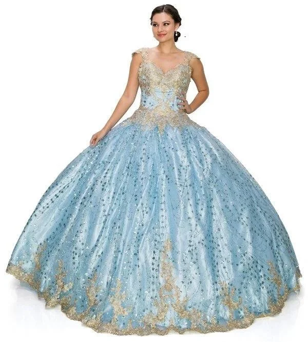 Women's Fashionable Clothing Sets Long Ball Gown Cap Sleeve Glitter Quinceanera Dress