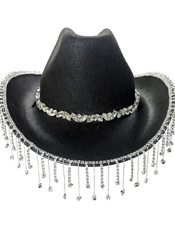 Formal Garments For Women Cowboy Hat Wedding Valentine's Day Cocktail Royal Astcot Fashion Wedding With Rhinestone Tassel Headpiece Headwear