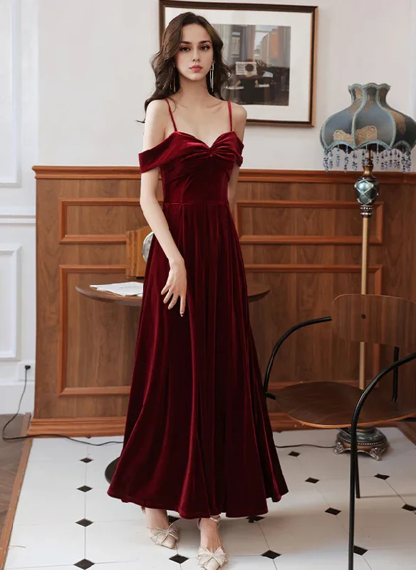 Women's Trendy Garments A-Line Velvet Simple Sweetheart Off Shoulder Party Dress Velvet Prom Dress Wedding Guest Party Dresses