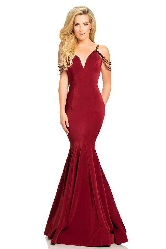 Sustainable Fashion Clothing For Women Johnathan Kayne Crystal Draped Plunging Mermaid Gown