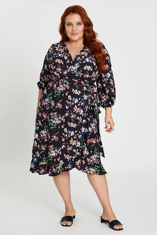 Women's Sporty Clothes Floral Print Maxi Dress V-neck Long Sleeve