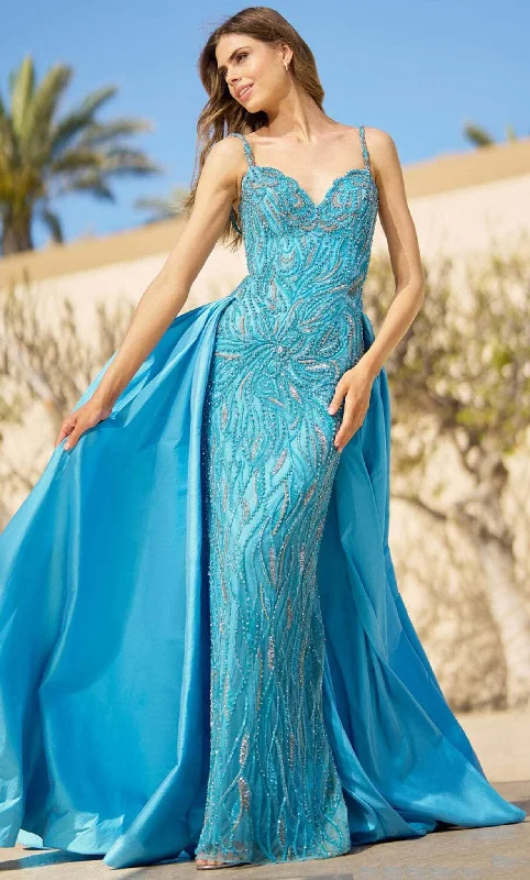 Classic Women's Clothing Styles Sherri Hill 55935 - Bead-Detailed Long Sheath Gown with Overskirt