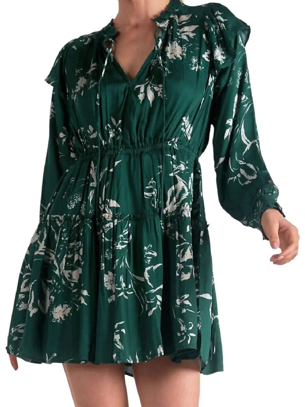 Women's Vintage-Inspired Outfit Floral Dress In Jade