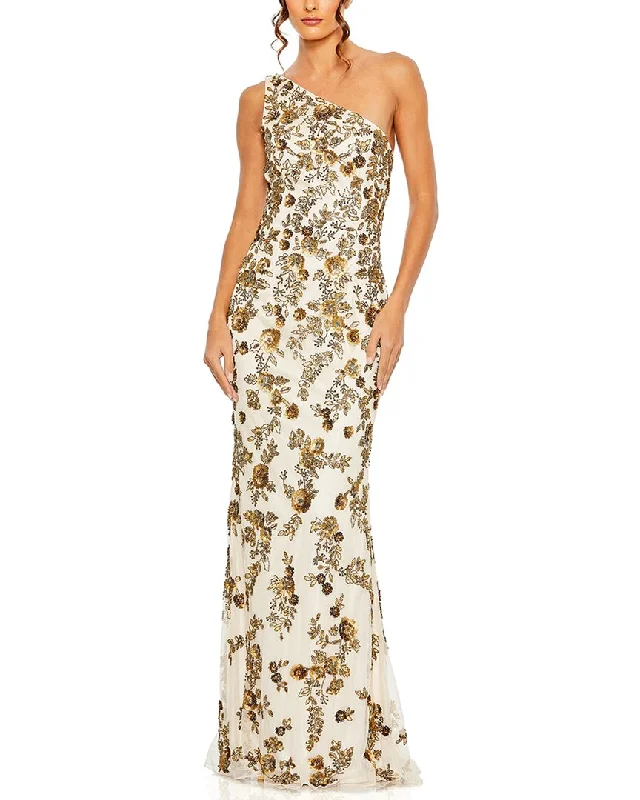 Women's Formal Apparel Mac Duggal Floral Beaded One-Shoulder Gown